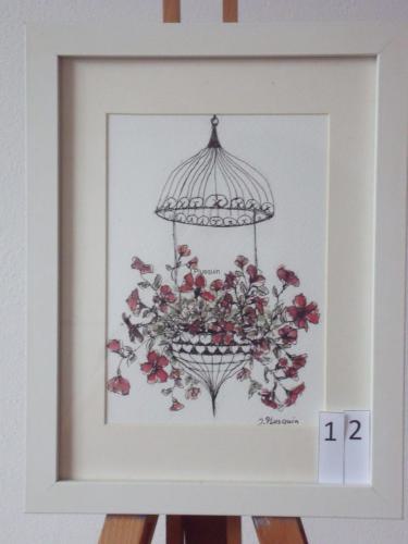 Hanging basket 23x28cmaquarel&inkt