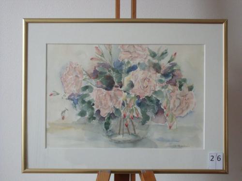 Pioenrozen in vaas 40x30cmaquarel