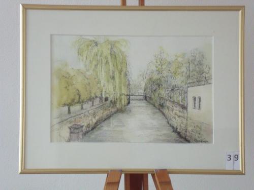 Geul bij huis aan de brug 40x30cmaquarel&pen