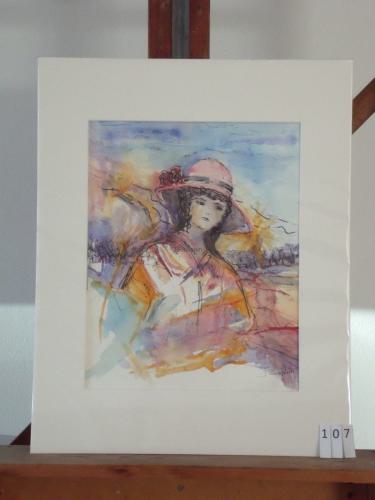 Meisje met hoed 40x50cmaquarel&inkt