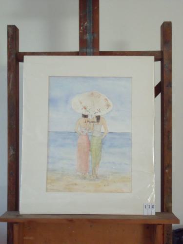 Dames aan het strand 50x60cmaquarel